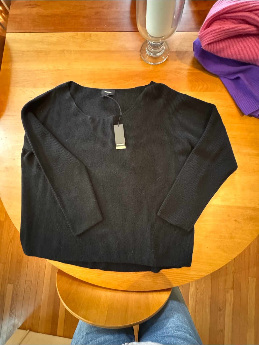 Monrow Cashmere Black Scoop Neck Pullover Sweater